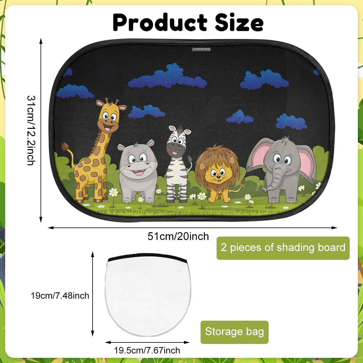 STHIRA 2Pcs Car Window Sun Shade Pop-up Mesh Screen Side Window Shade Stylish Cartoon Blackout Shade UV Protection Sun Shade for Kids Universal Packable Car Window Sun Shade, 17.32x13.78 inches
