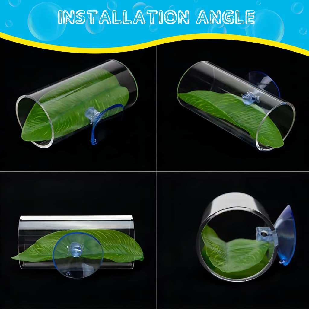 Qpets Betta Fish Hiding Cave, 3'' Acrylic Hiding Tunnel for Betta Fish Hiding Tube Cave Fish Tank Green Leaf Decorative Betta Fish Hiding Cave with Suction Cup Fish Tank Decorative Accessories