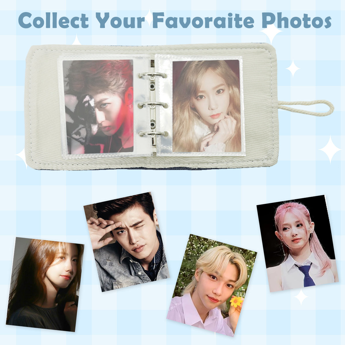 HASTHIP DIY Pocket Photo Album Holds Up 40-Photoes Fashion Patchwork Photo Album with Cartoon Embroidery Decals Cartoon Instant Square Films Pocket Album Kpop Star Photocards Binder Album