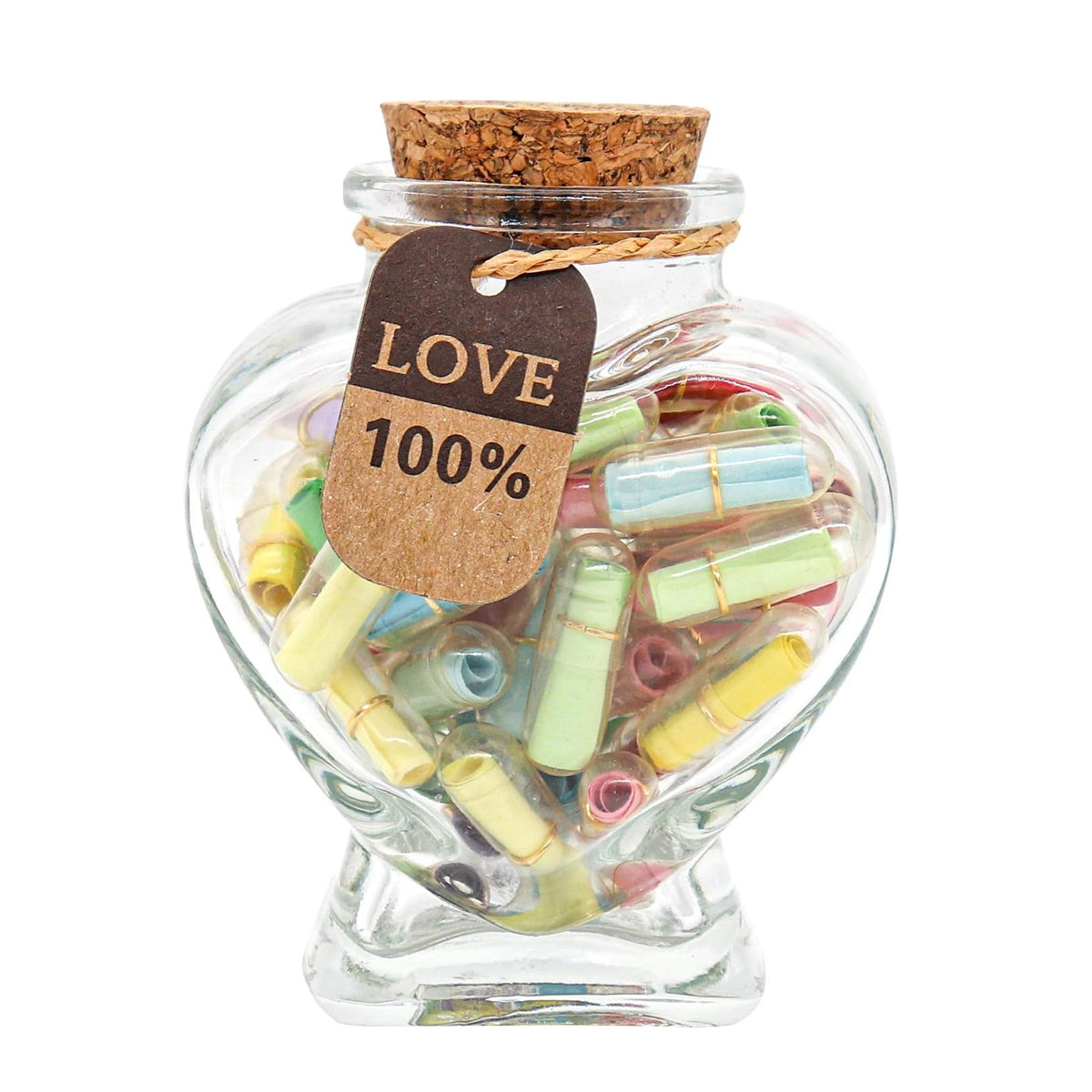HASTHIP Couple Gift, Letters Message in a Bottle, Romantic Heart Shaped Glass Drift Bottle for Girlfriend - Love Letter for Anniversary, Birthday, Valentines Day (45pcs, love message rolls)