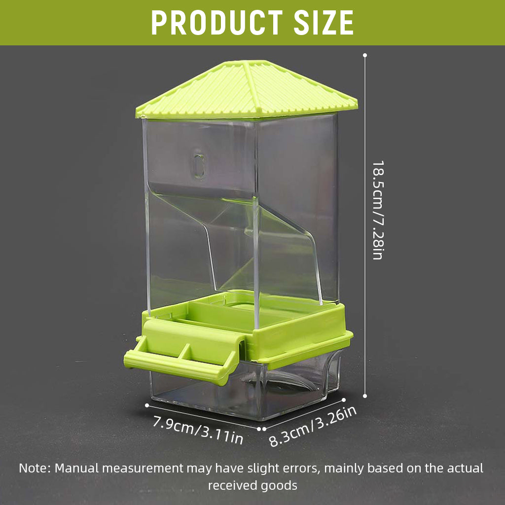 Qpets Parrot Feeder, Bird Feeder for Cage, Transparent Bird Food Box No Jam Automatic Food Feeder with Perch & Bottom Removable Catching Tray - 7.9x8.3x18.5CM