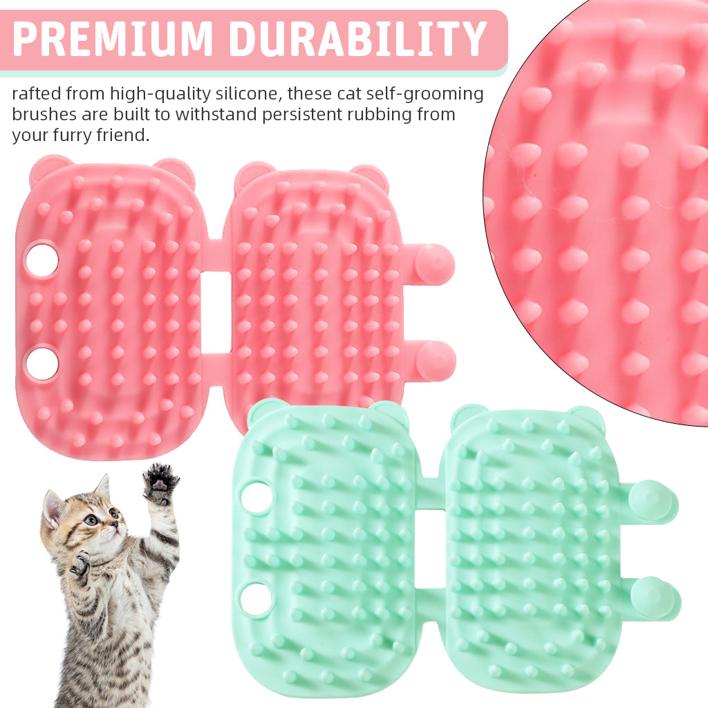 Qpets 2Pcs Cat Self Grooming Brushes, Silicone Cat Self-Groomer Removable Cat Self Grooming Pads for Leg Chair, Table Chair, Desk Chair