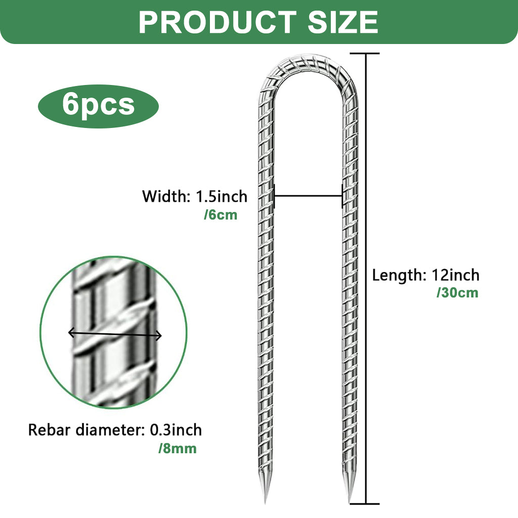 HASTHIP 6Pcs Garden Stakes Landscape Staples for Securing Landscape Fabric, Heavy Duty Tent Stakes, Multi Camping Windproof Nails, Galvanized Steel Ground Stakes Staples Securing Pegs (11.8 In)