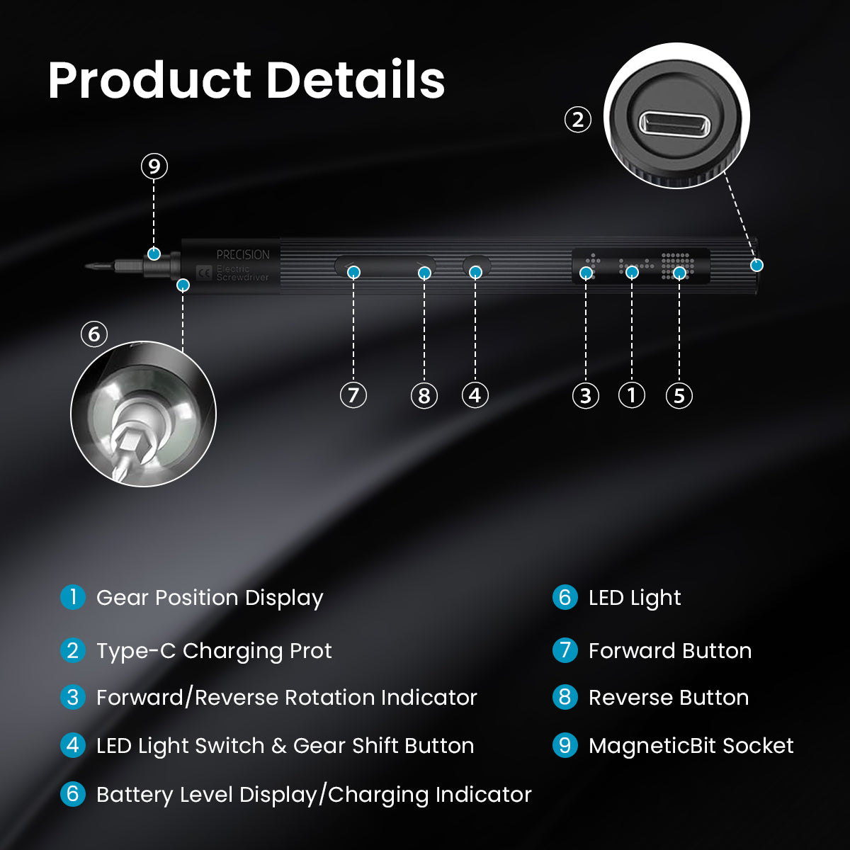 Serplex 50 in 1 Electric Screwdriver Set with Carry Case High Precision Electronics Screwdriver with LED, 40 Bits, Pry Tools, 3 Adjustable Torque, USB Cordless Screwdriver Tool Kit with Power Display