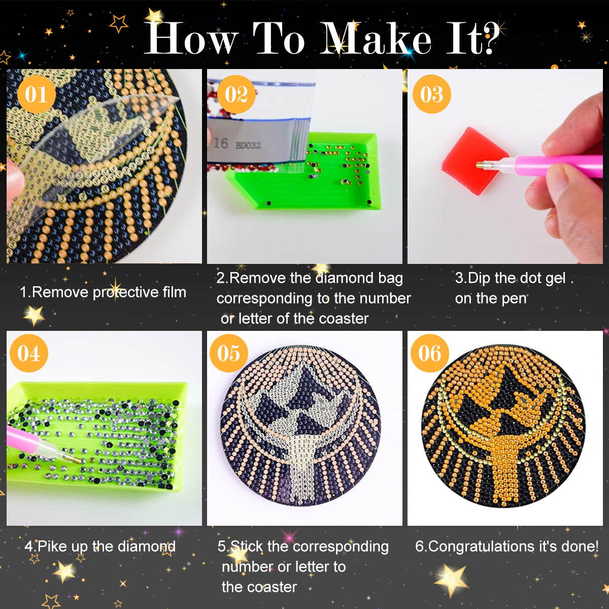 HASTHIP 10Pcs DIY Diamond Painting Coasters Material Kit Creatvie Tarot Coasters set with Holder, Beginners DIY Diamond Art Kit with Accessories and Tools Diamond Painting Art Home Gift