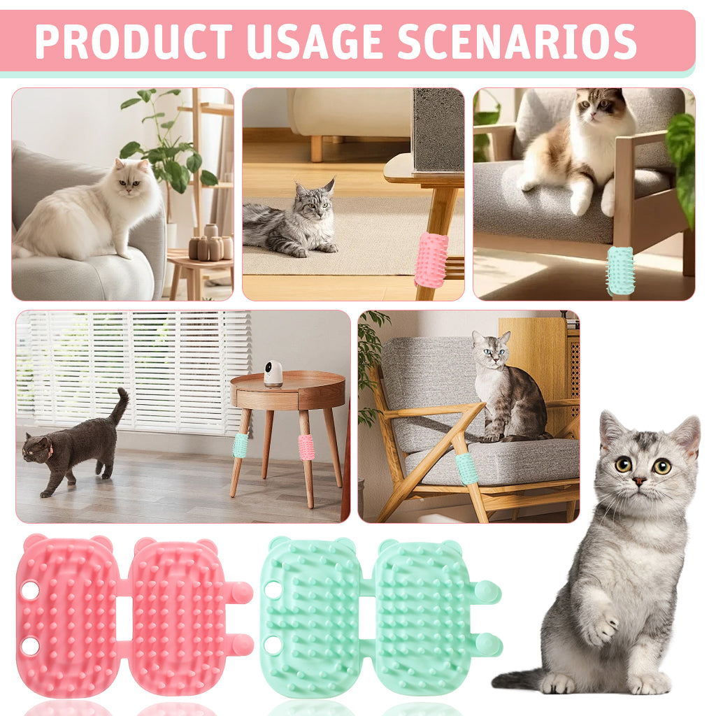 Qpets 2Pcs Cat Self Grooming Brushes, Silicone Cat Self-Groomer Removable Cat Self Grooming Pads for Leg Chair, Table Chair, Desk Chair
