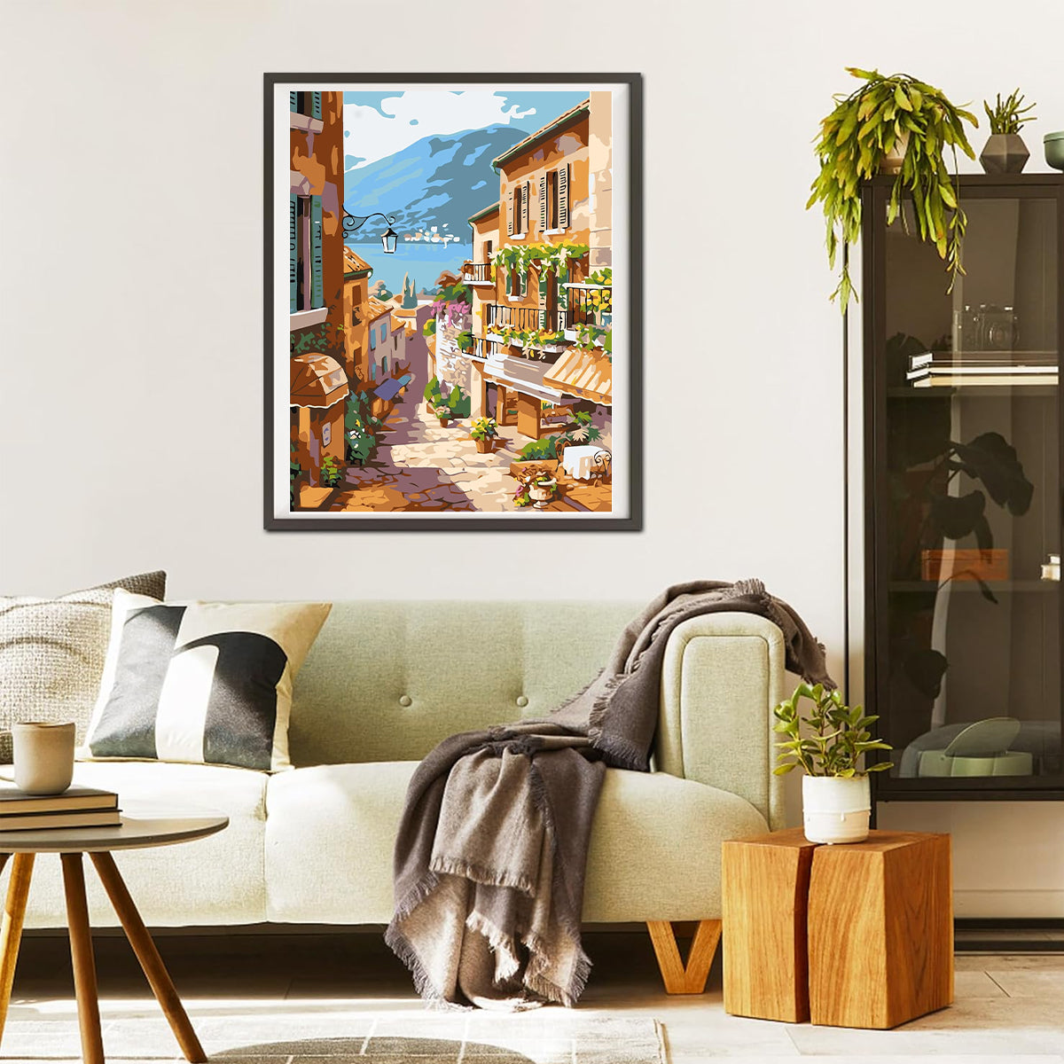 HASTHIP DIY Paint by Numbers Kit for Adults, Pre-Framed European Town Scenery Canvas with Acrylic Paints & Brushes, Beginner-Friendly Art Kit for Wall Decor & Gift, Home DIY Oil Painting, 16x20 Inch