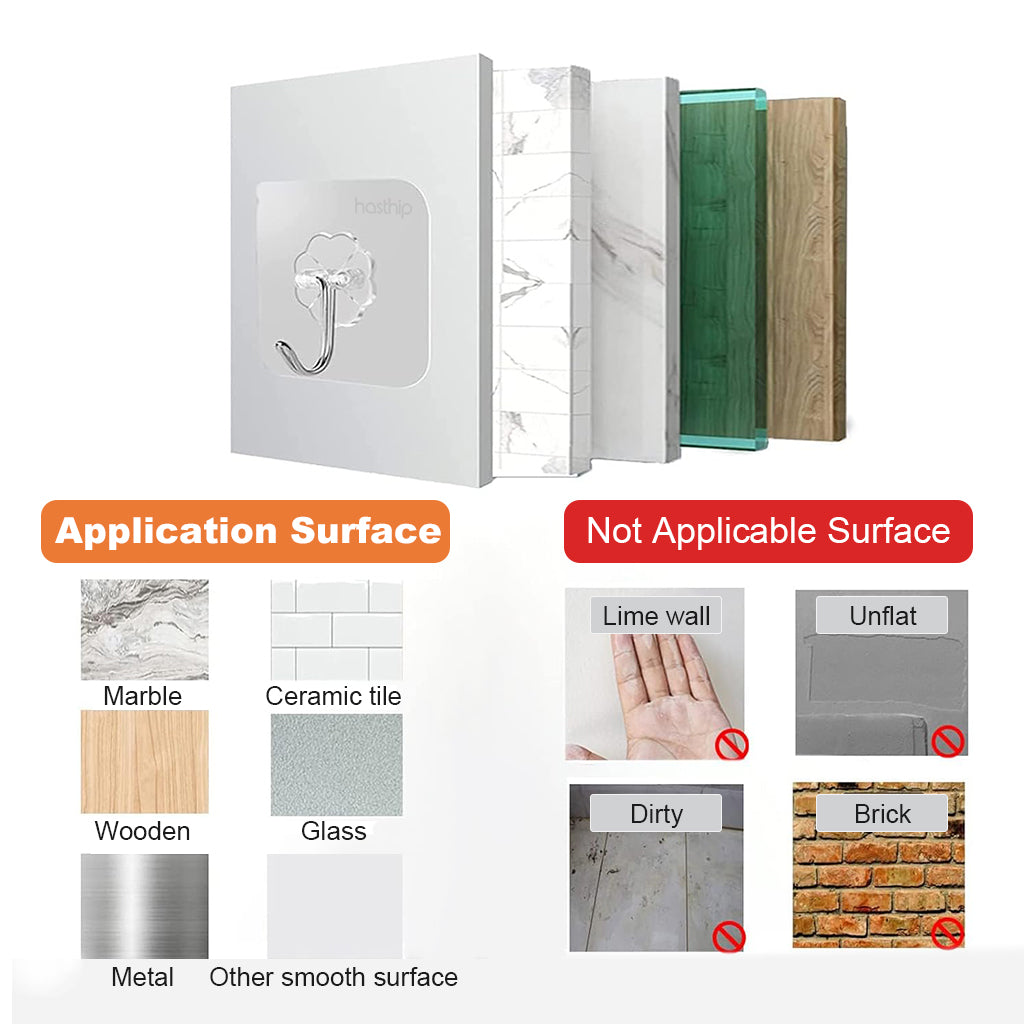HASTHIP 10Pcs Wall Hooks Strong Acrylic Backing Glue Wall Hooks Self-Adhesive Wall Hooks for Bathroom, Kitchen Waterproof Ultra Adhesive Wall Hooks