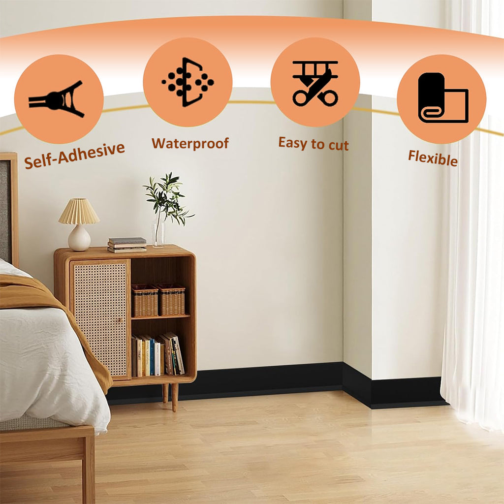HASTHIP Wall Baseboard Molding Trim 3.15 Inch Wide Skirting, Self-Adhesive PVC Vinyl Backing, Flexible and Durable Peel and Stick Modern Black Trim for Home Decor, 3.15 Inch x 118.11 Inch
