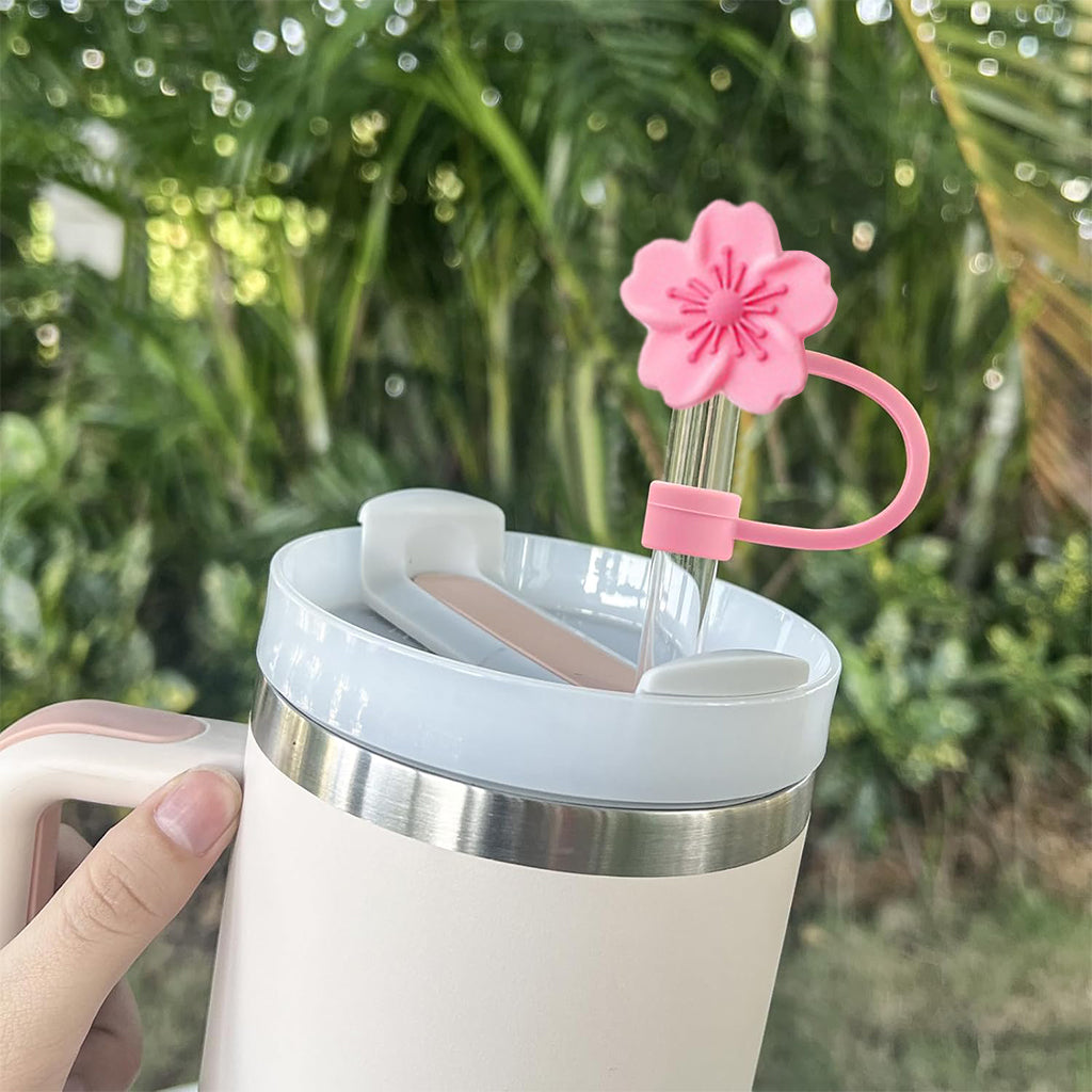 HASTHIP® 5Pcs Flower Straw Caps Multi Color Silicone Kawaii Sakura Straw Caps Stanley 30&40 Oz Cups Cherry Blossom Straw Covers Universal 10mm Straw Covers for Glass Straws, Stainless Steel Straws