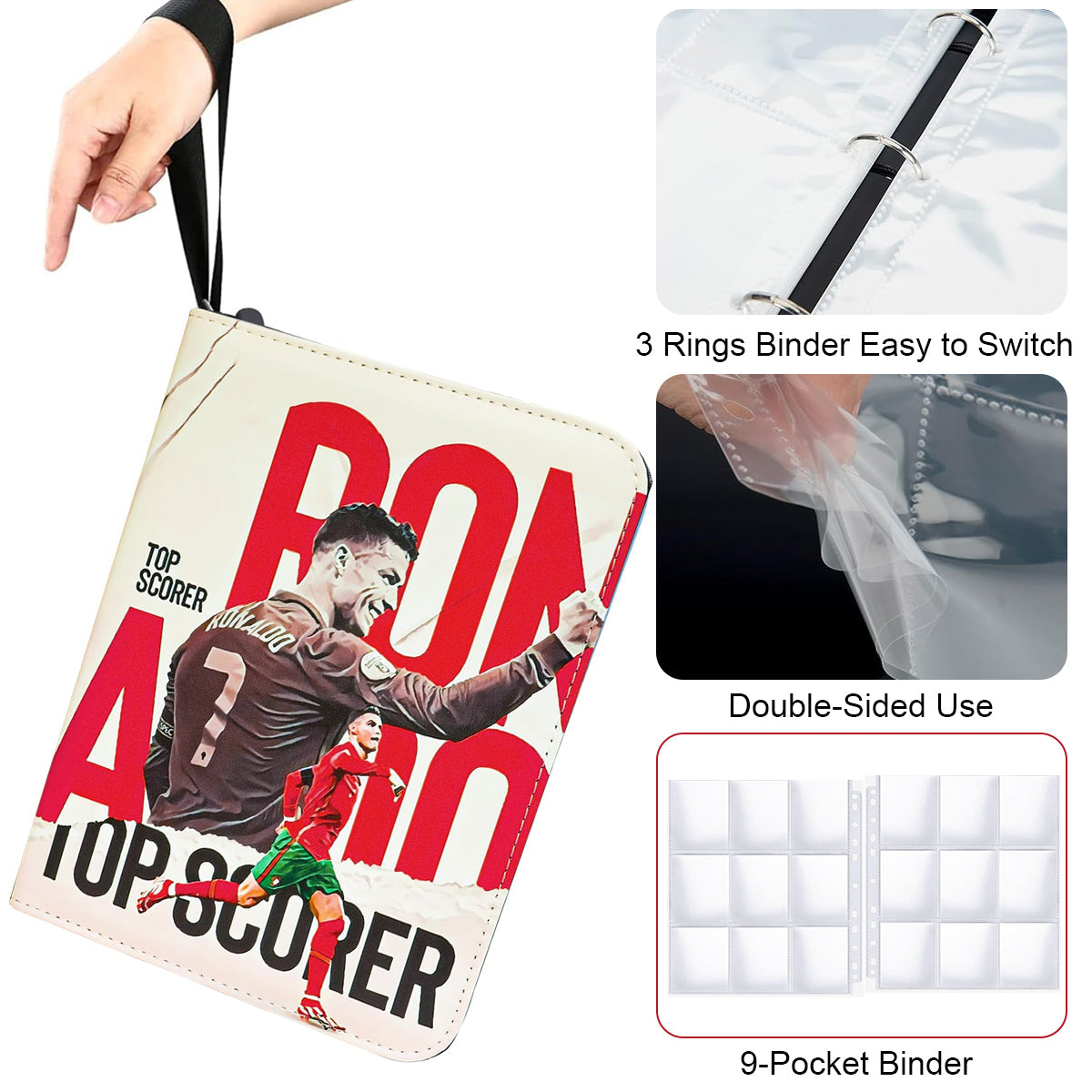 PATPAT 720 Pockets Soccer Card Binder Autographed Cards Storage Bag Fashion Waterproof Printed PU Cover Zipper Card Organzier Holder Multi Purpose Card Organizer Bag for Collectible Cards