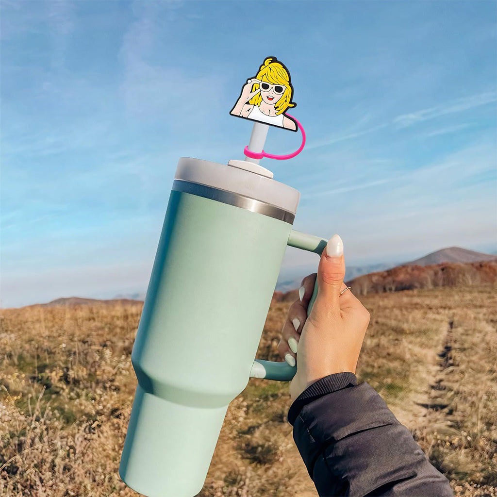 HASTHIP 6Pcs Straw Caps for Stanley 30&40 Oz Cups Cartoon Vintage Singer Motify Silicone Straw Covers Universal 10mm Straw Covers for Glass Straws, Stainless Steel Straws
