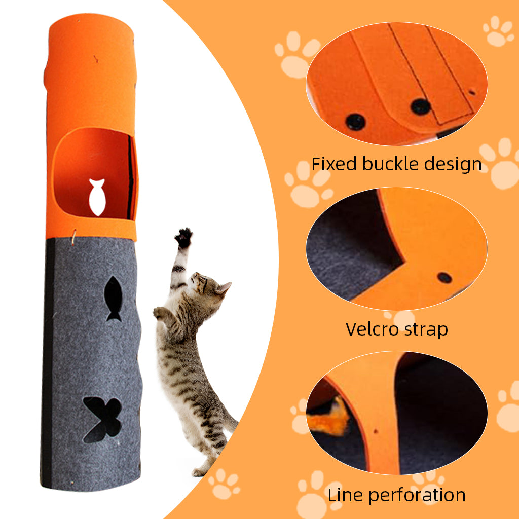 Qpets Felt Cat Tunnel Cat Toy Set of 2 Pieces Freely Assemble Felt Transformable Cat Tunnel Cut Out Felt Hide Cave, 52x70cm Per One