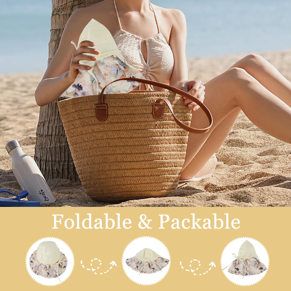 SANNIDHI Sun Hat for Women UPF 50+ Sun Protection Fashion Floral Wide Brim Bucket Hat for Women Breathable Mesh Liner Design Flexible Brim Outdoor Sun Hat Beach Hat with Detachble Chin Strap
