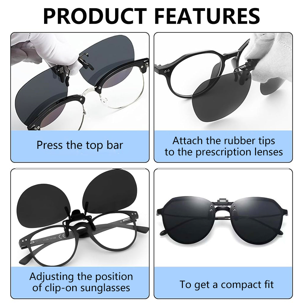 Proberos Clip-on Sunglasses Lenses Anti Glare Yellow Flip-up Polarized Lenses Outdoor UV Protection Sunglasses Lenses for Prescription Glasses Eyeglasses Eyewear, with Case & Wipe Cloth