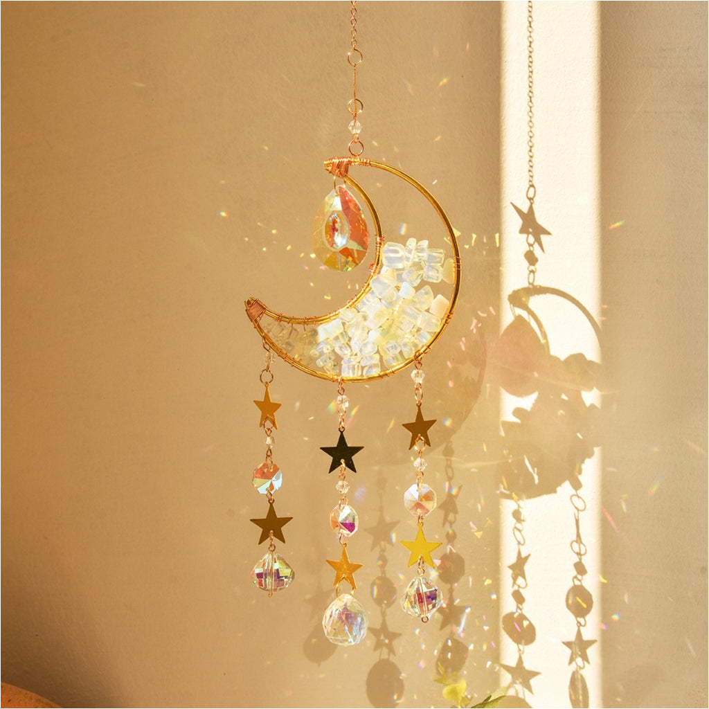 HASTHIP Sparkling Opal Moon Charm for Home Decor 16.5 inches Decorative White Opal Acrylic Crescent Hanging Charm Auspicious Home Gift Wall Hangings Car Charm
