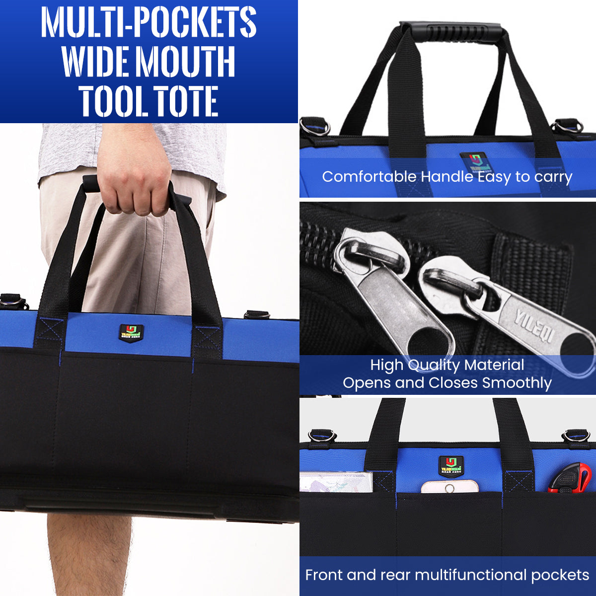 Serplex Tool Bag Travel Tool Bag 19'' Tools Organizer Bag Waterproof Oxford Cloth Tool Handbag Enhanced Wear-resistant Base Design Portable Hardware Tool Bag Organizer for Electricians, Plumbers