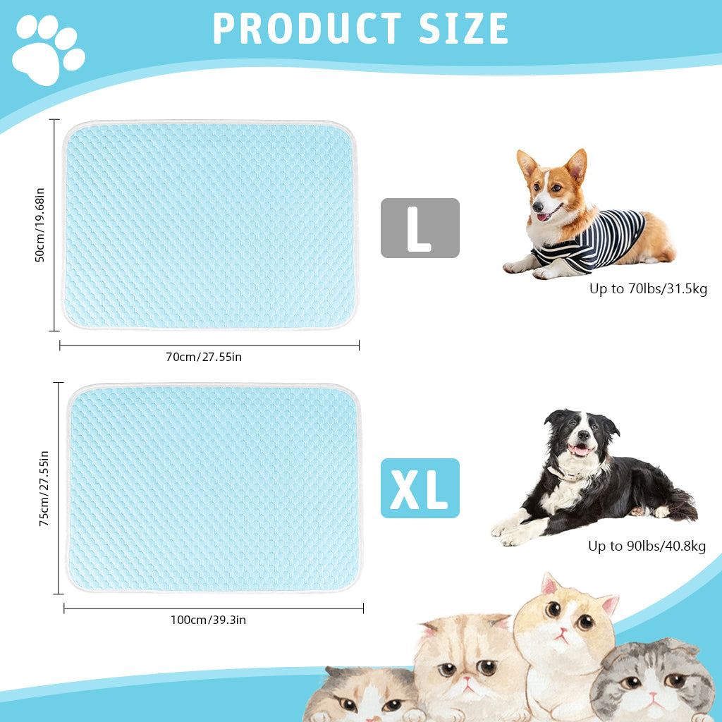 Qpets Dog Cooling Mat, Summer Cooling Pad Sleeping Pad for Dogs Cats Ice Silk Blue Pets Cooling Pad Sleeping Cooling Mat