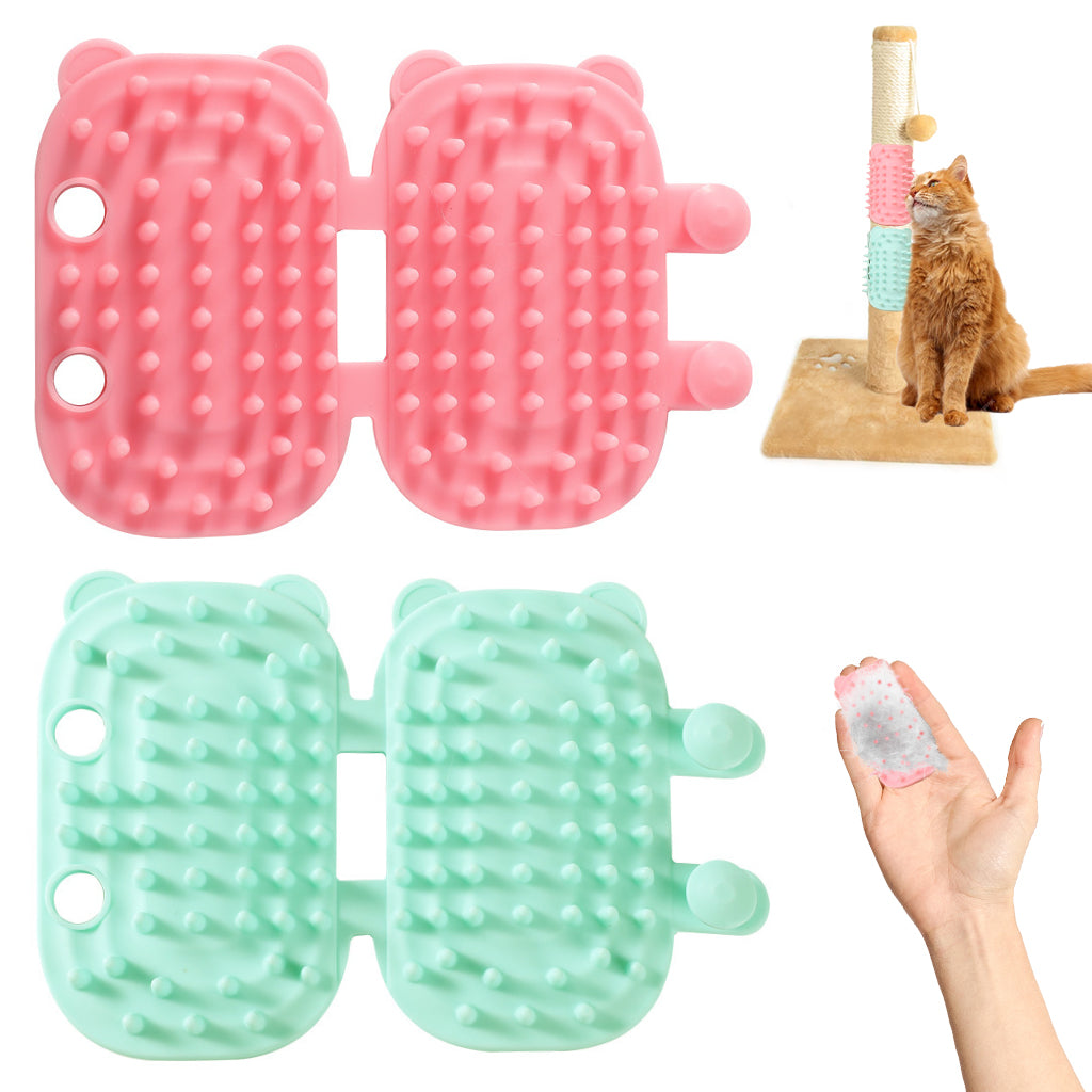 Qpets 2Pcs Cat Self Grooming Brushes, Silicone Cat Self-Groomer Removable Cat Self Grooming Pads for Leg Chair, Table Chair, Desk Chair
