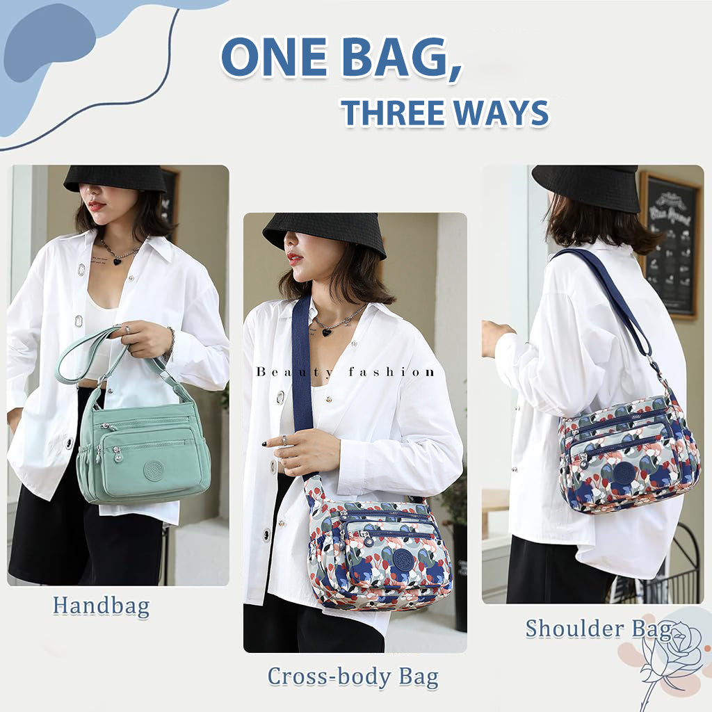PALAY Women Crossbody Bag Waterproof Nylon Multi-Layer Crossbody Bag Casual Satchel Bag Shoulder Bag Messenger Bag Travel Crossbody Bag