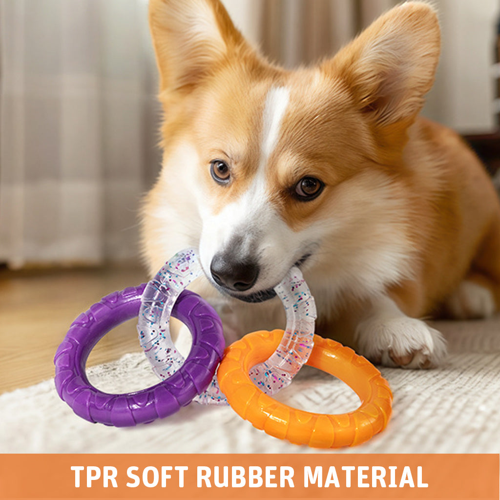 Qpets TPR Dog Tug Toy Chewing Toys 3.54 inches Dia Interlinked Tri-ring Tear-Resistant Dog Toy