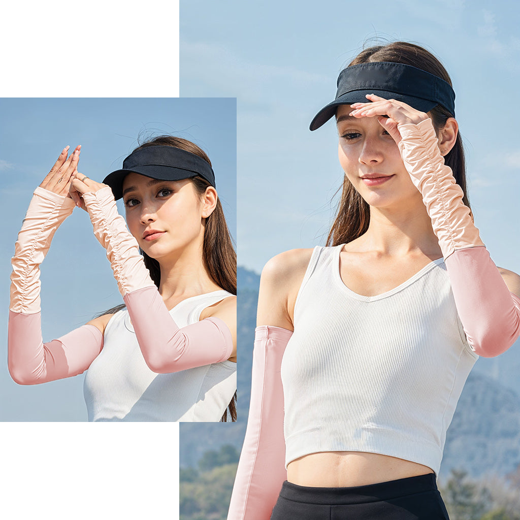 SANNIDHI Summer Arm Sleeves for Women UPF 50+ Sun Protection Breathable Nylon Ice Silk Quick Dry Stretchy Arm Sleeves Snug Fit Arm Sleeves with Thumb Loop, for Hiking, Riding, Driving, Golfing