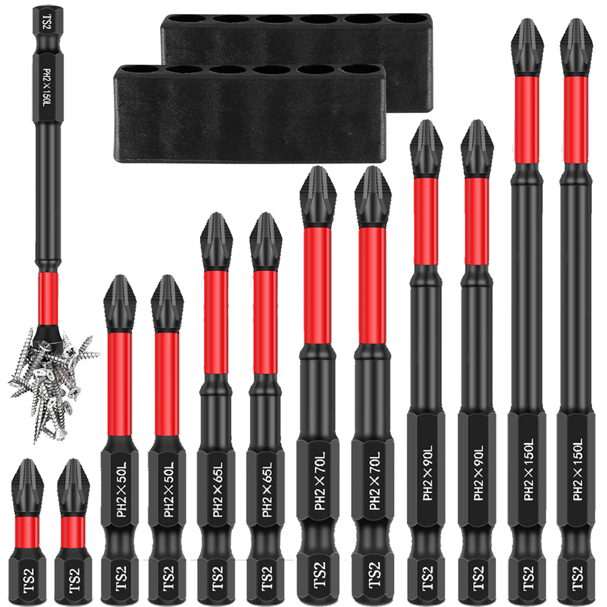 Serplex Set of 12 TS2 Screwdriver Bit Heavy Duty S2 Alloy Steel Hex Shank TS2 Screwdriver Bits with 6 Length Screwdriver Bit for Impact Driver Electric Screwdriver, with Screwdriver Bit Holder