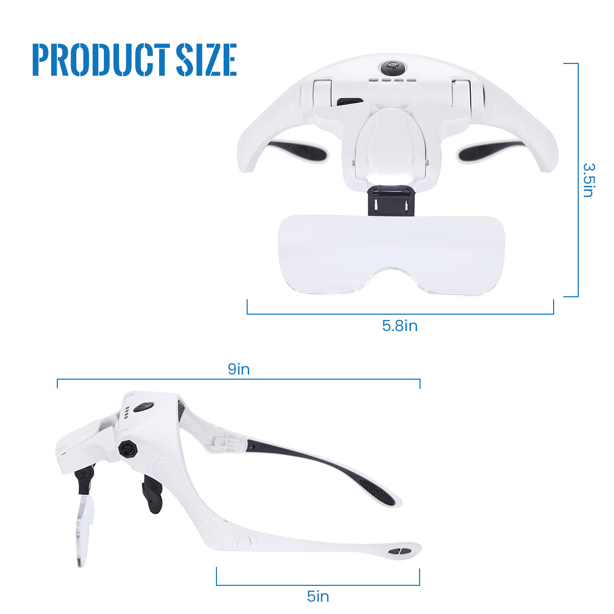 Serplex Magnifying Glasses with 4 LED Lights, Headband USB Magnifier with 5Pcs Detachable Lens (1X-3.5X) Wearable Head Magnifier with Dimmable Light Flip-up Magnifying Lens Multi Use Magnifier