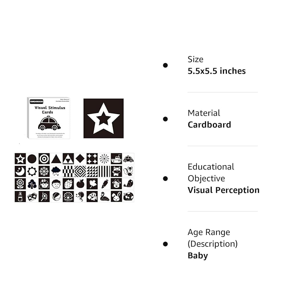 SNOWIE SOFT Black White Flash Cards for Infants, 40 Pictures 5.5 x 5.5 Inch Designed Contrast Cards for Newborn Baby Toys with High Contrast (0-6 Months)
