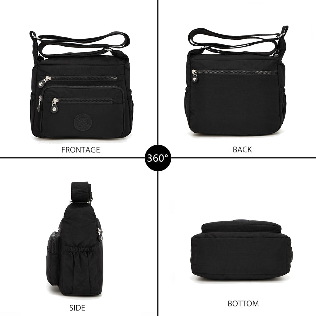 PALAY Women Crossbody Bag Waterproof Nylon Multi-Layer Crossbody Bag Casual Satchel Bag Shoulder Bag Messenger Bag Travel Crossbody Bag, Black