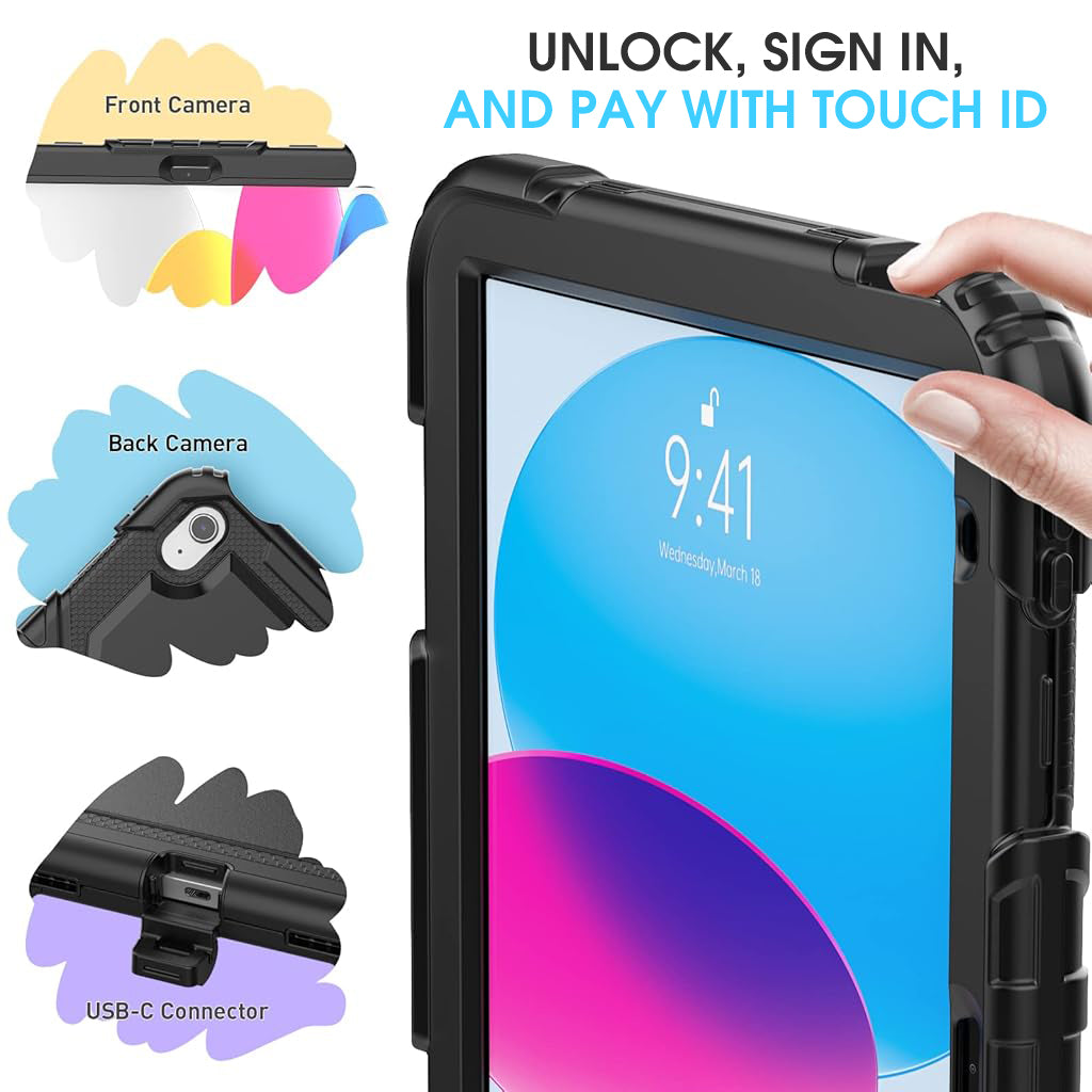 ZORBES Cover Case for iPad 10th Gen Rugged Silicone Case Cover with Back Bracket & Hand Strap 360 Degree Rotatable Kickstand Bracket Design Protective Case for iPad 10th Gen