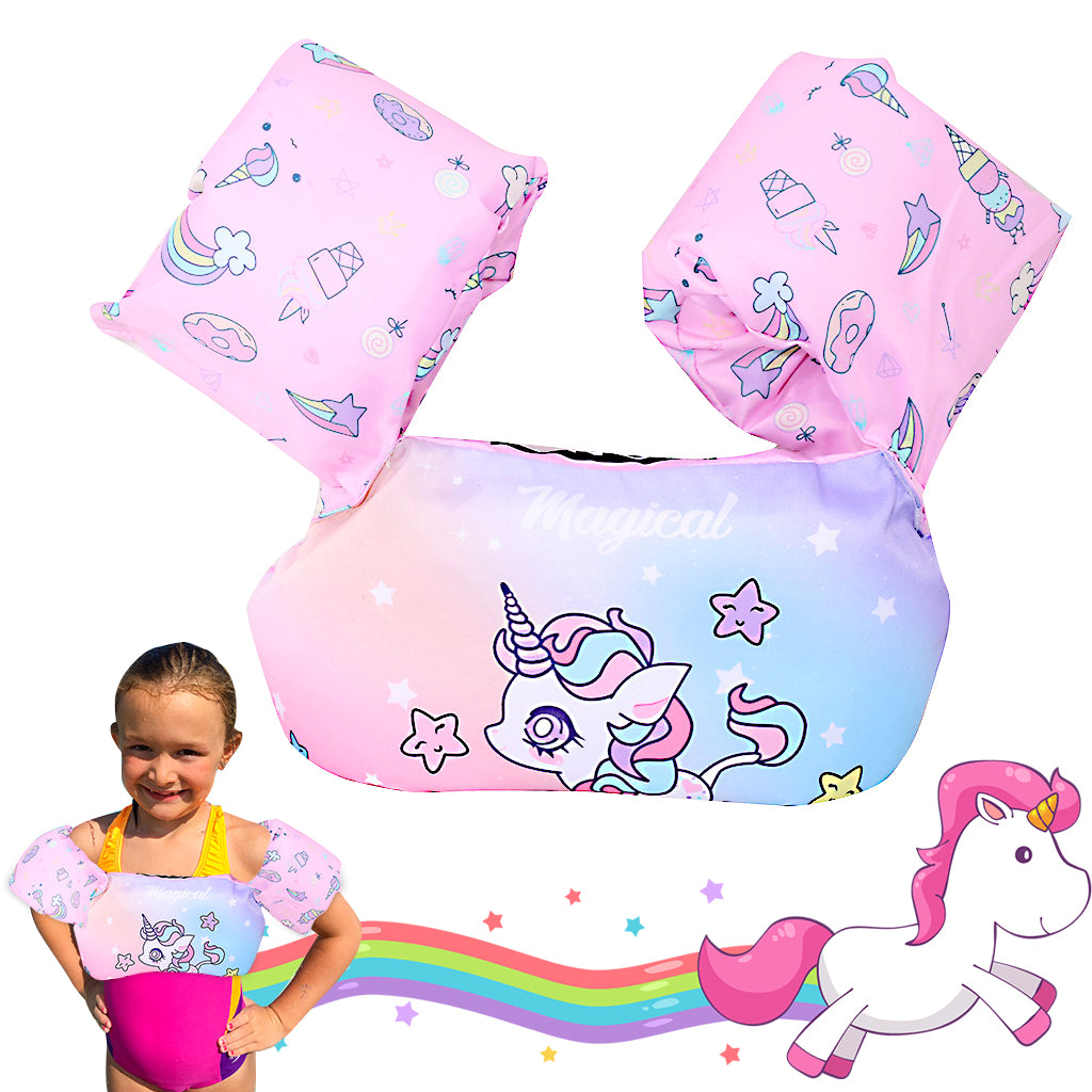 Proberos Unicorn Swim Vast One Piece Inflatable PVC Floating Vest Arm Floats Beginners Safe Floating Arm Floats Red Cartoon Kids Toddler Floating Vest Arm Floats for Toddler Kids 30-55 lbs