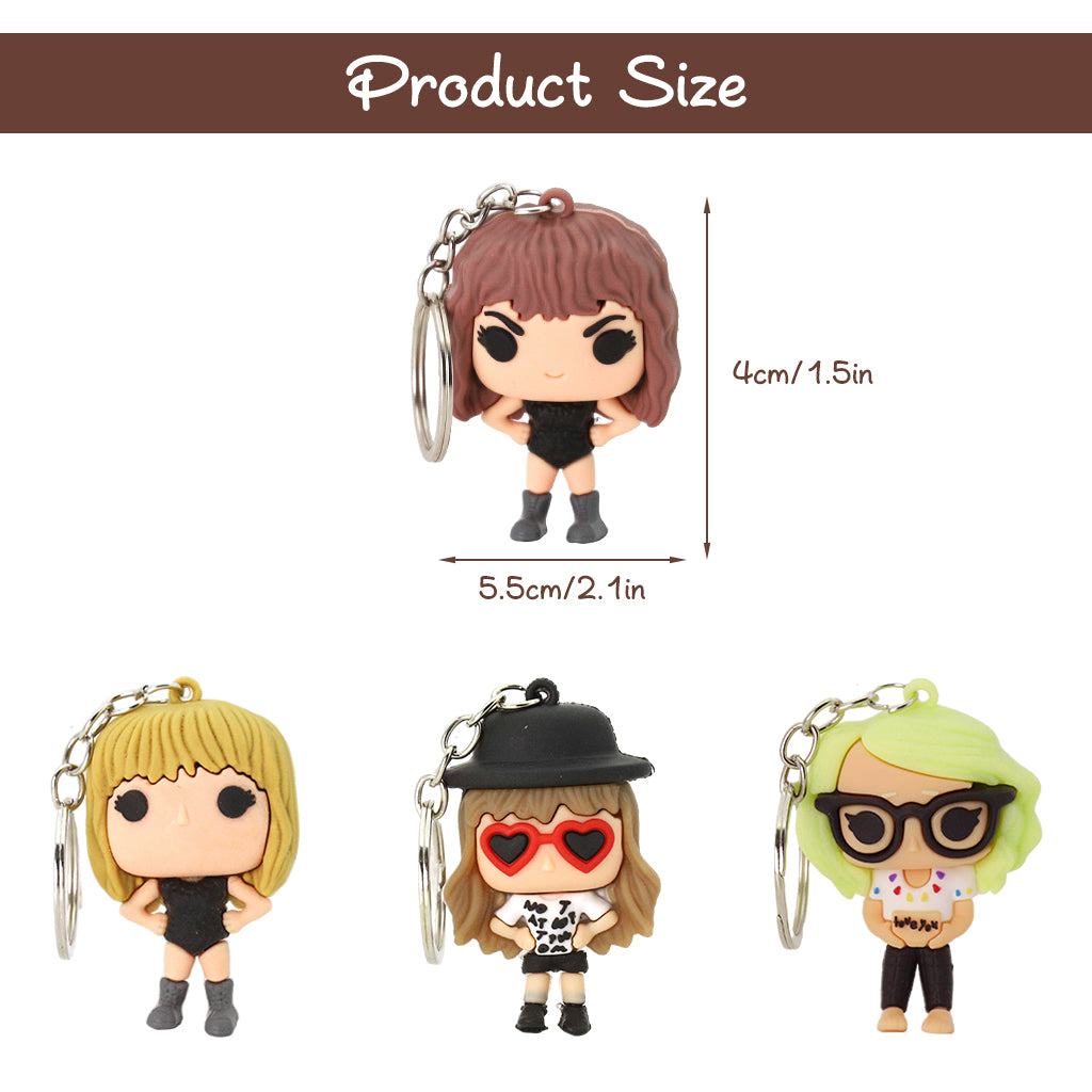 HASTHIP Taylor Swi*t Keychains Merchandise Set of 4pcs Music Star Taylor Keychain, Cute Cartoon Taylor Merch for Girls Women, Collectible Fans Keychain for Backpack for Birthday Christmas Gift