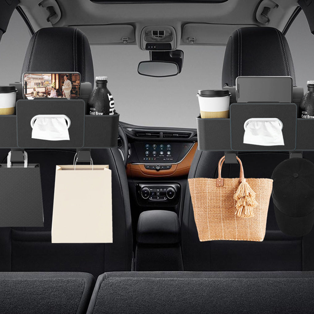 STHIRA Car Backseat Organizer Car Storage Organizer with Multi Compartments Car Headrest Backseat Storage Box with Tissue Holder & Dual Hooks Durable PU Leather Rear Seat Organizer for Phones, Bags