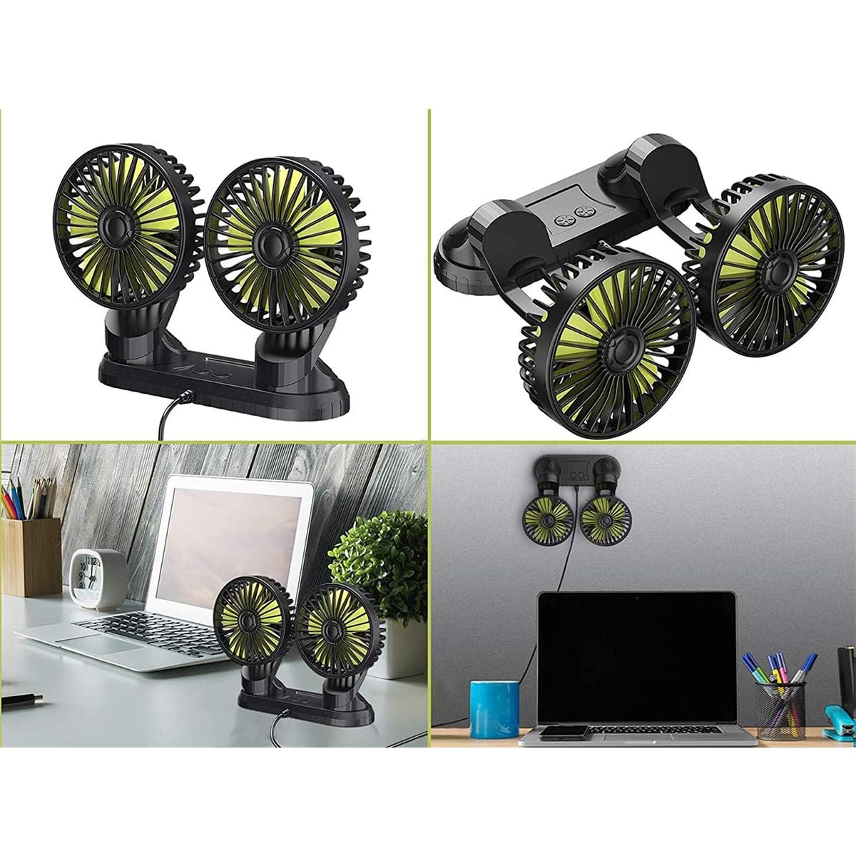 STHIRA Fashion Dual Head Car Fan with Separate Controls, LED Lights & Flexible Arm Design USB Fan for Car, Plug and Play DC Fan, 12V High-Speed Airflow, Compact Size, Universal Fit for All Vehicles