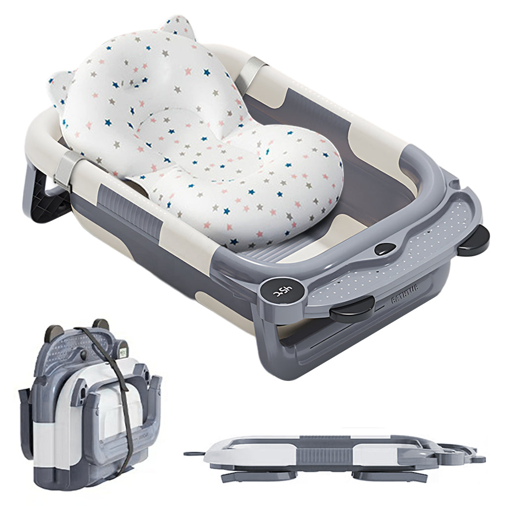HASTHIP Baby Bath Tub Foldable Bathtub, Collapsible Toddler Bath Tubs with Baths Support Cushion Pad Seat Mat, Anti-Slip Portable Travel Shower