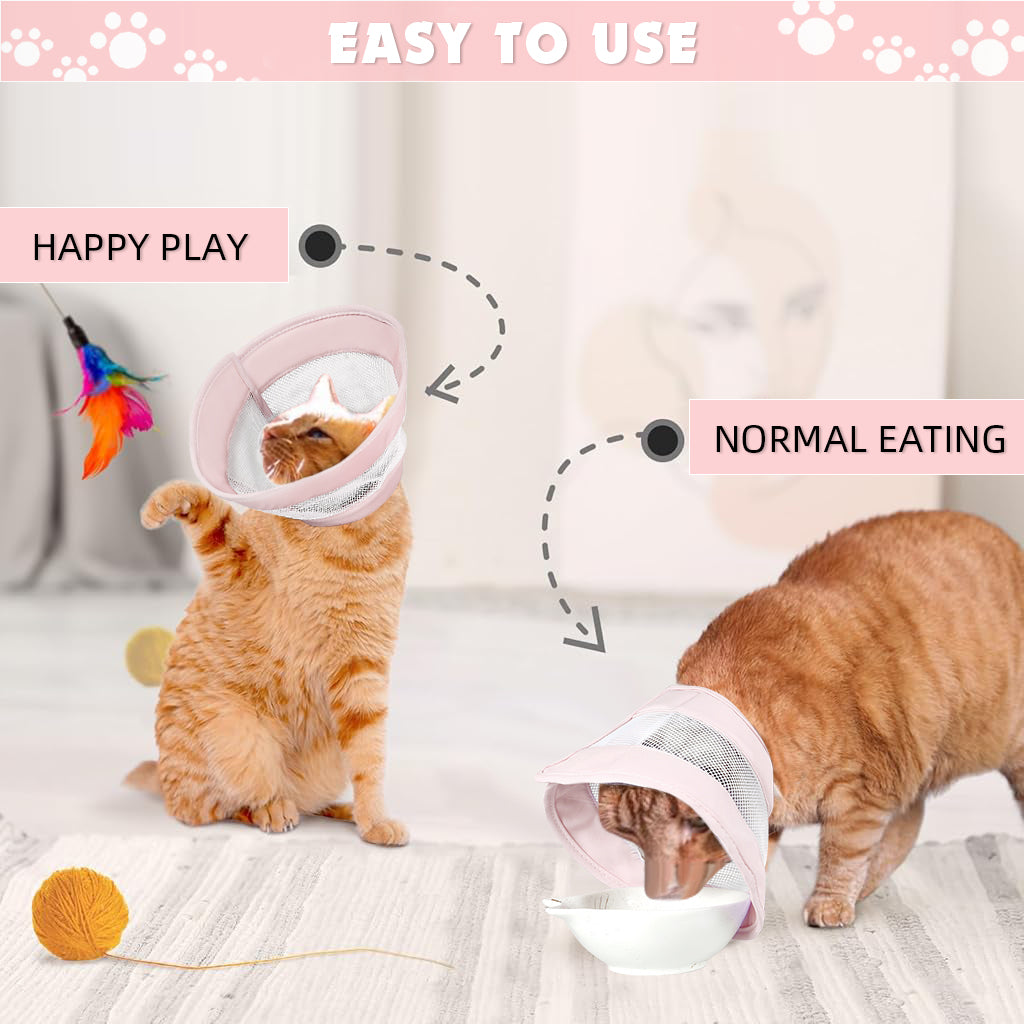 Qpets Cat Cone Drawstring Adjustable Cat Cone Lick-proof Cat Cone for Recovery Protective Collar Patchwork Breathable Mesh Cat Cone Collar for Cat