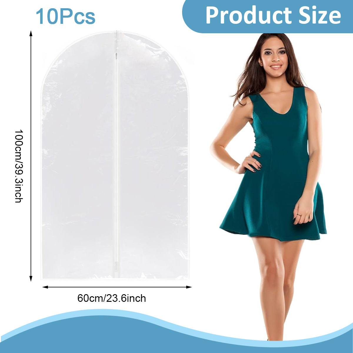 HASTHIP 10Pcs Clear Garment Bags for Hanging Clothes, 23.6*39.3 Inches Suit Bags for Closet Storage, Plastic Garment Bags Hanging Clothes Bags Dress Bag with Zipper for Closet