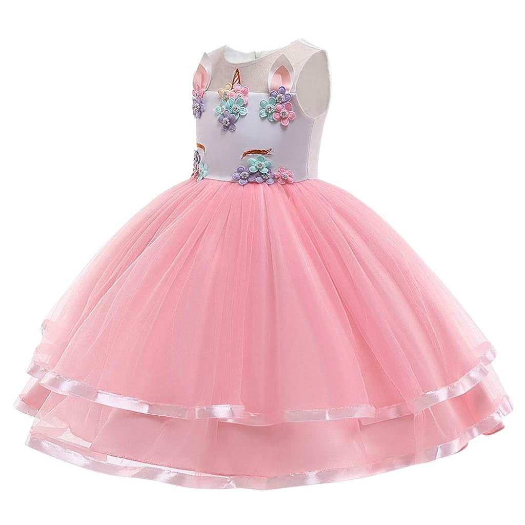 PATPAT Unicorn Costume Princess Dress for Girls,4-6 Years Old, Pink Toddler Fancy Dress Up for Party School Activities Festivals - Size 110cm