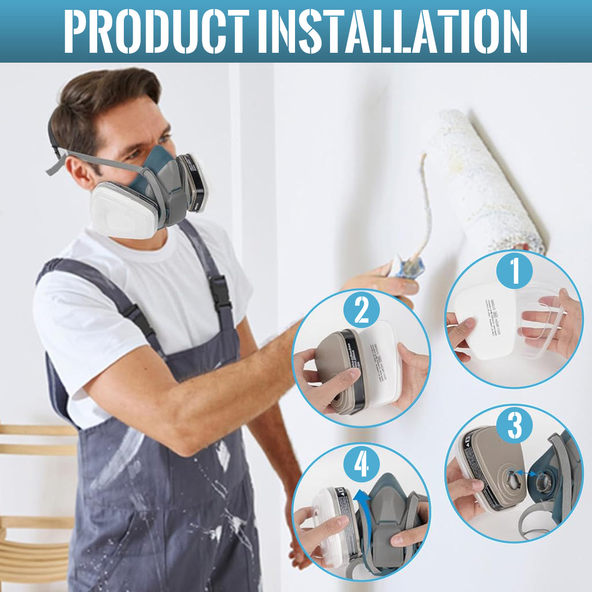 Serplex Respirator Mask & Protective Goggles Dual Way Gas Mask Kit Industrial Filtration Level Dustproof Respirator Mask with 10Pcs Replacement Filter Pads
