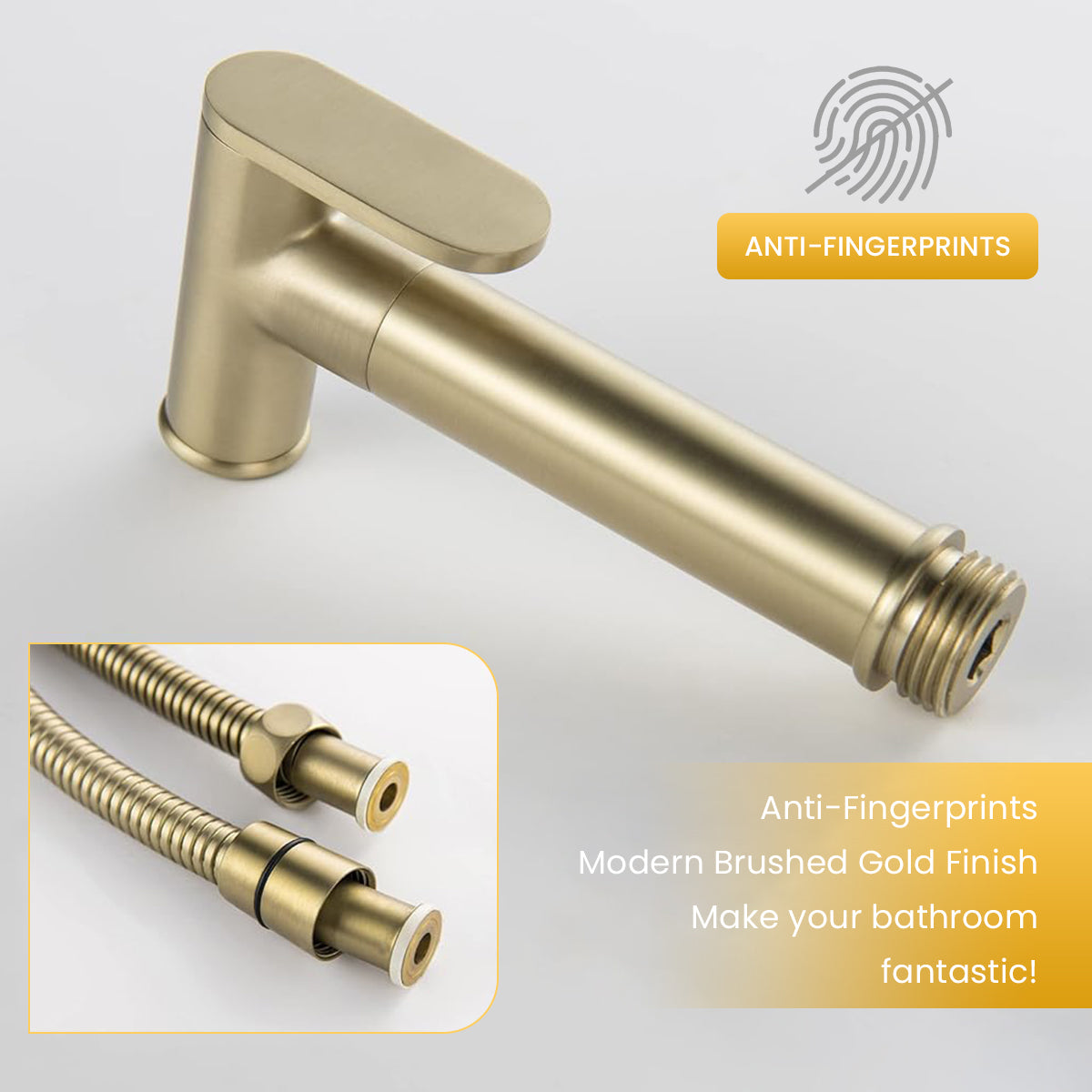 HASTHIP Pressurized Toilet Bidet Sprayer System Kit with Cool & Warm Water Settings, Lever Handle, Full Copper Golden Finish, Universal G1/2 Thread, Wall-Mounted Holder, Health Faucet for Bathroom