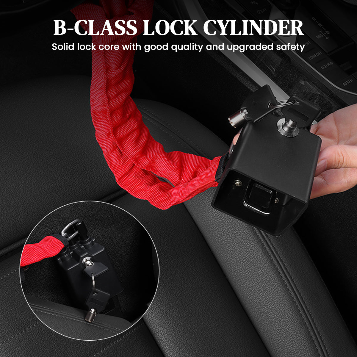 STHIRA Car Steering Wheel Lock, Lock Anti-Theft Chain Lock for Steering Wheel, with 2 Keys, Rugged Steel Steering Wheel Chain Lock, Universal Car Steering Wheel Lock