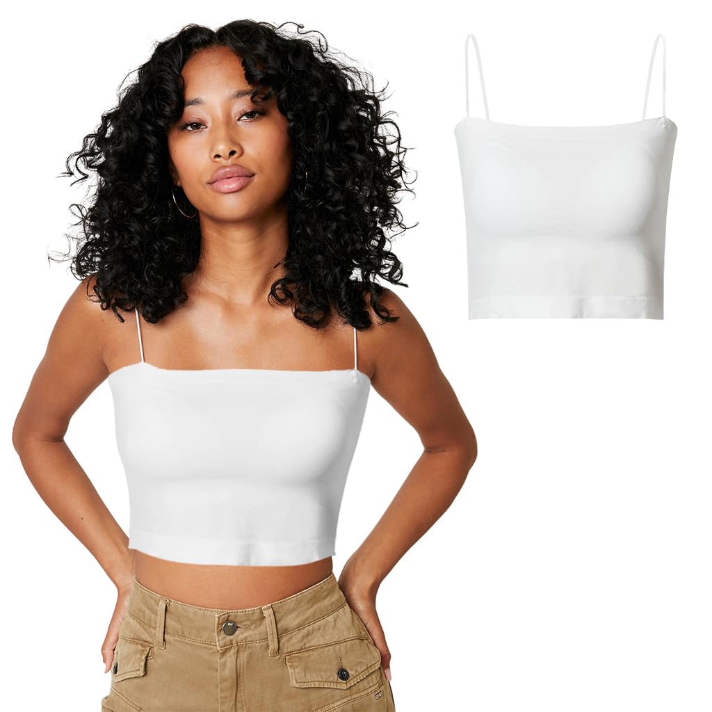PALAY Women's Tank Top Seamless Singlet Built-in Bra Basic Spaghetti Strap Tank Top Singlet for Women Cotton Tank Top Fashion Piece, White