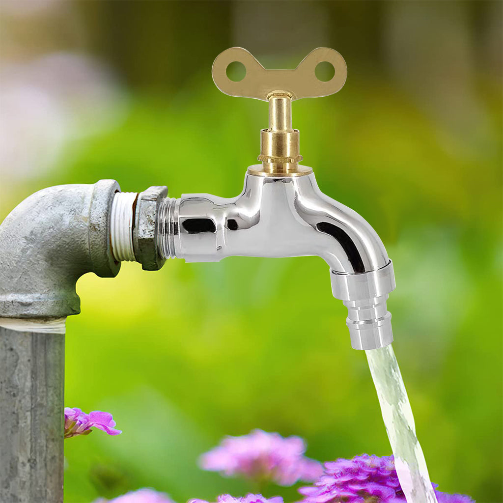 HASTHIP Lockable Faucet Zinc Alloy Rugged Faucet with 2 in 1 Key Water Valve Outdoor Security Key Lock Faucet Prevent Water Theft Universal 1/2'' Thread Water Faucet for Outdoor Spigots