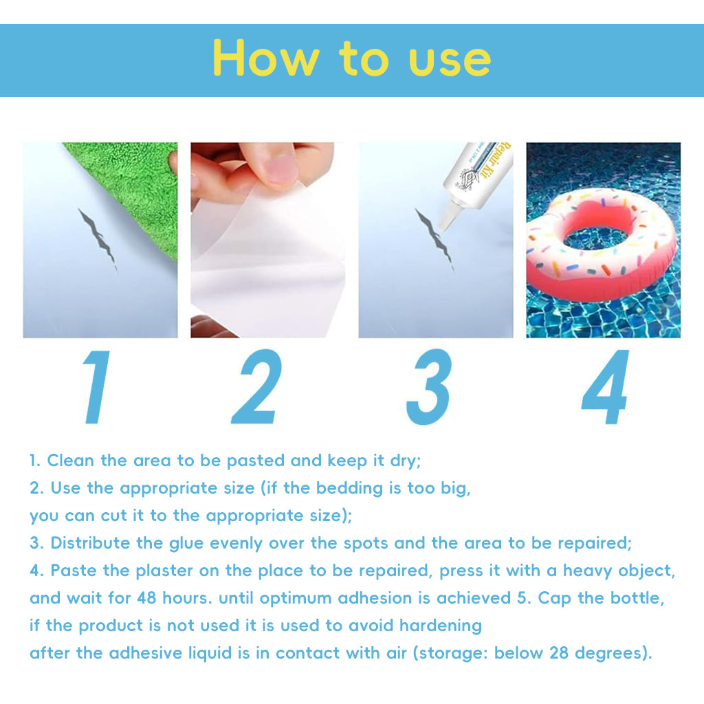 HASTHIP Waterproof PVC Repair Glue Kit 60ml Repair Glue with 10Pcs Clear Repair Patches Leakingproof Waterproof Glue Multi-Purpose Adhesive Repair Glue for Pool Floats, Loungers, Water Rings, Rafts