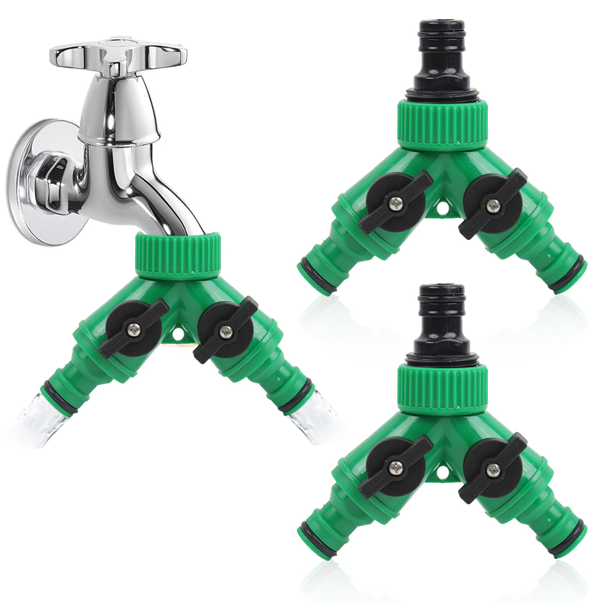 HASTHIP Garden Hose Splitter Faucet Diverter Splitter High Pressure Y-shaped 2-Way Water Splitter with Individual Control Water Tap Diverter Universal Faucet Diverter