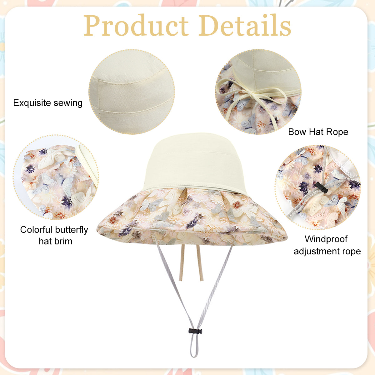 SANNIDHI Sun Hat for Women UPF 50+ Sun Protection Fashion Floral Wide Brim Bucket Hat for Women Breathable Mesh Liner Design Flexible Brim Outdoor Sun Hat Beach Hat with Detachble Chin Strap