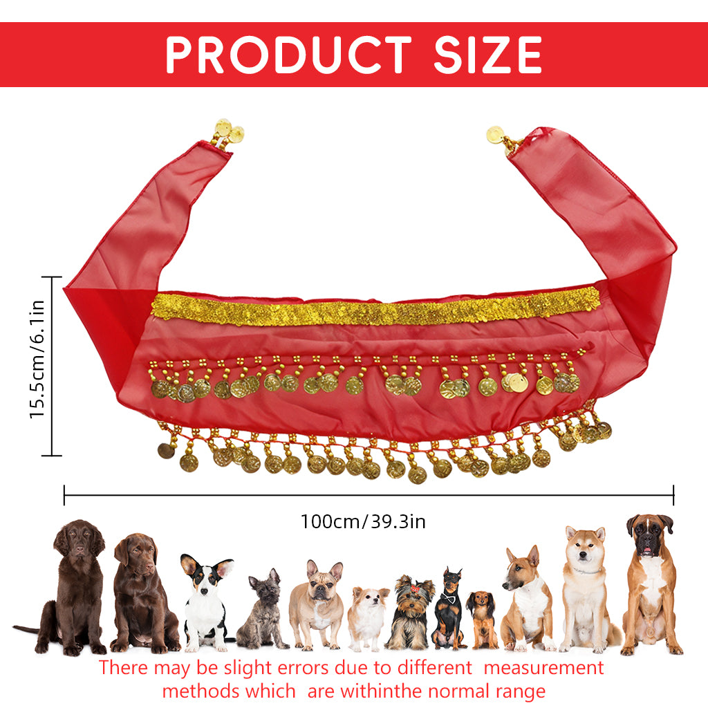 Qpets Dog Skirt, Belly Dancer Skirt for Dogs, Belly Dance Hip Scarf Fun Dog Costume for Party Silver Tassels Coins Sash for Dog Costume Party Prop