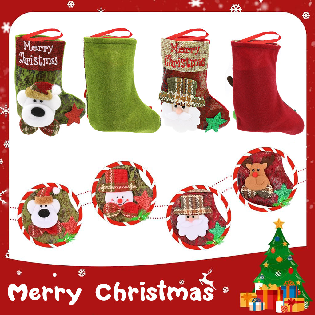 ZIBUYU 4pcs Christmas Stocking Home Decor Christmas Gift Stocking Santa Claus Christmas Tree Ornaments Christmas Stocking Christmas Stocking for Window, Christmas Tree, Door, 3.94x6.69''