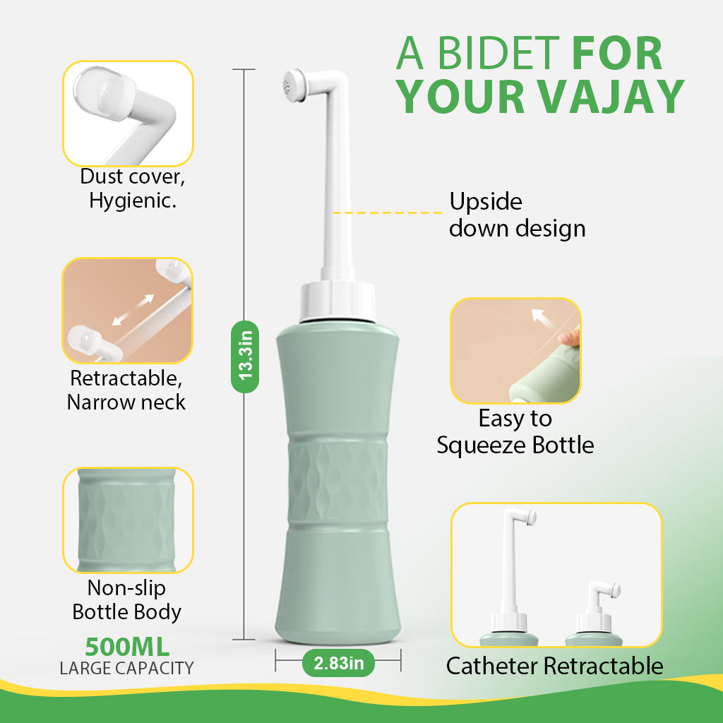 HASTHIP Peri Bottle, 500ml Portable Travel Bidet with Bag, with 2 Interchangeable Spray Nozzles Travel Bidet with Storage Bag Cleansing Bidet Sprayer for Personal Hygiene Care, Postpartum Perineal